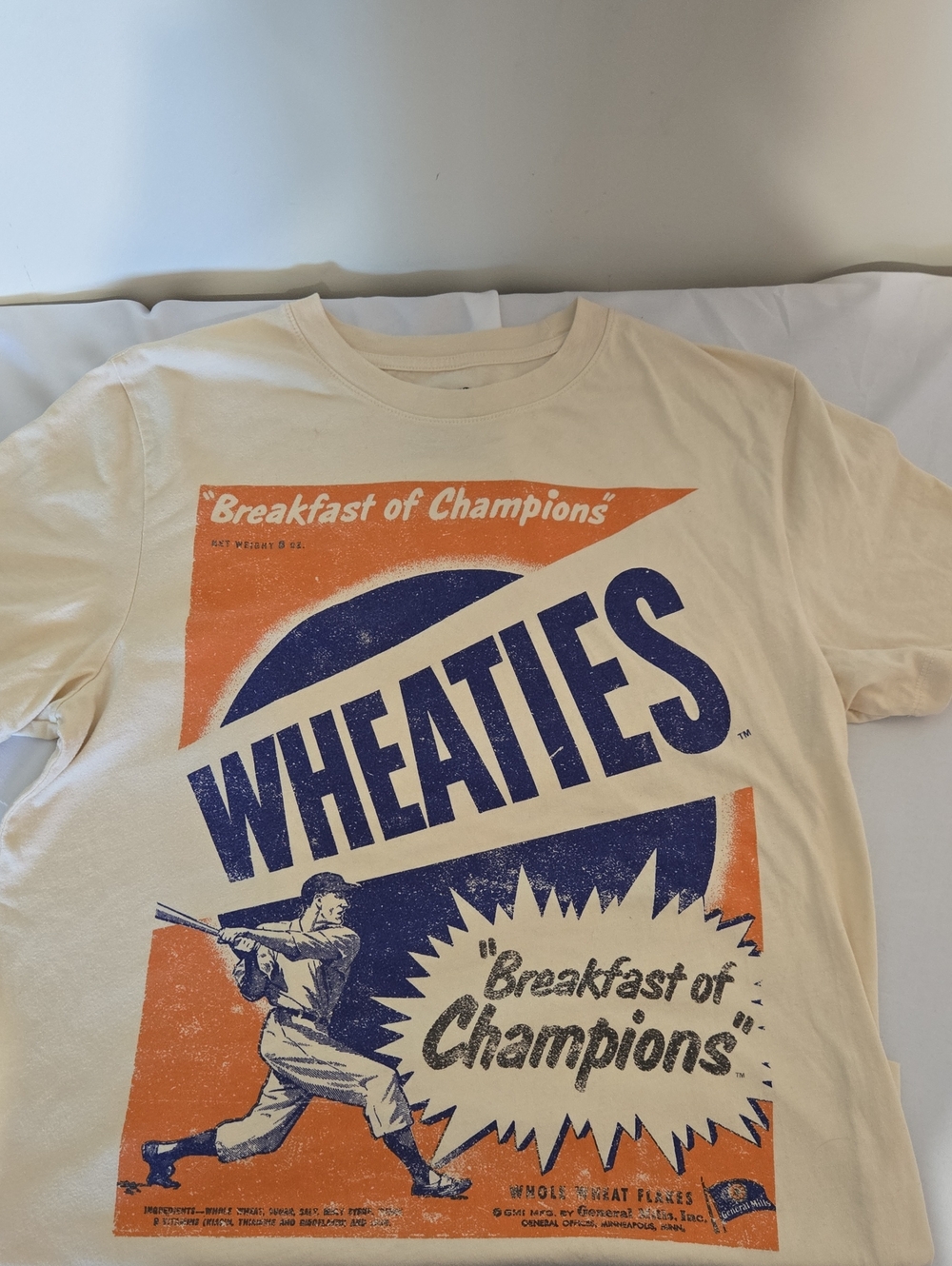'Breakfast of Champions' Graphic Tee - Cream/Orange/Blue